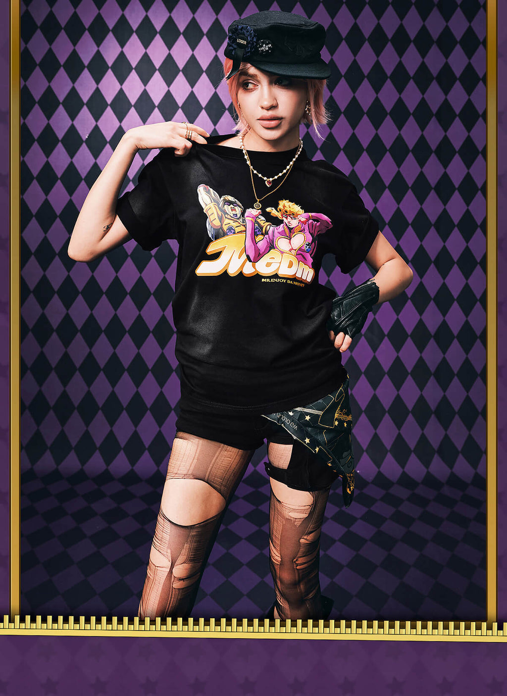 MEDM × JOJO Washed Distressed Character Print Tee