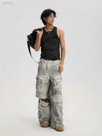 JHYQ Dirty Dye Multi Pocket Removable Work Cargo Pants