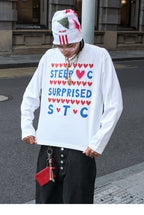 STEEPC Hand Stitched Heart Print Long Sleeve Tee