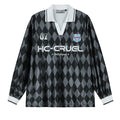 Harsh and Cruel Badge Embroidered Plaid Long Sleeve Polo Jersey