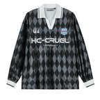 Harsh and Cruel Badge Embroidered Plaid Long Sleeve Polo Jersey