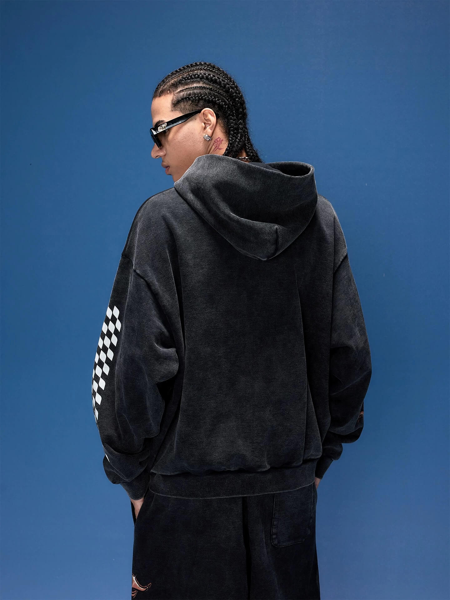 1807 Racing Graffiti Printed Washed Zip Up Hoodie