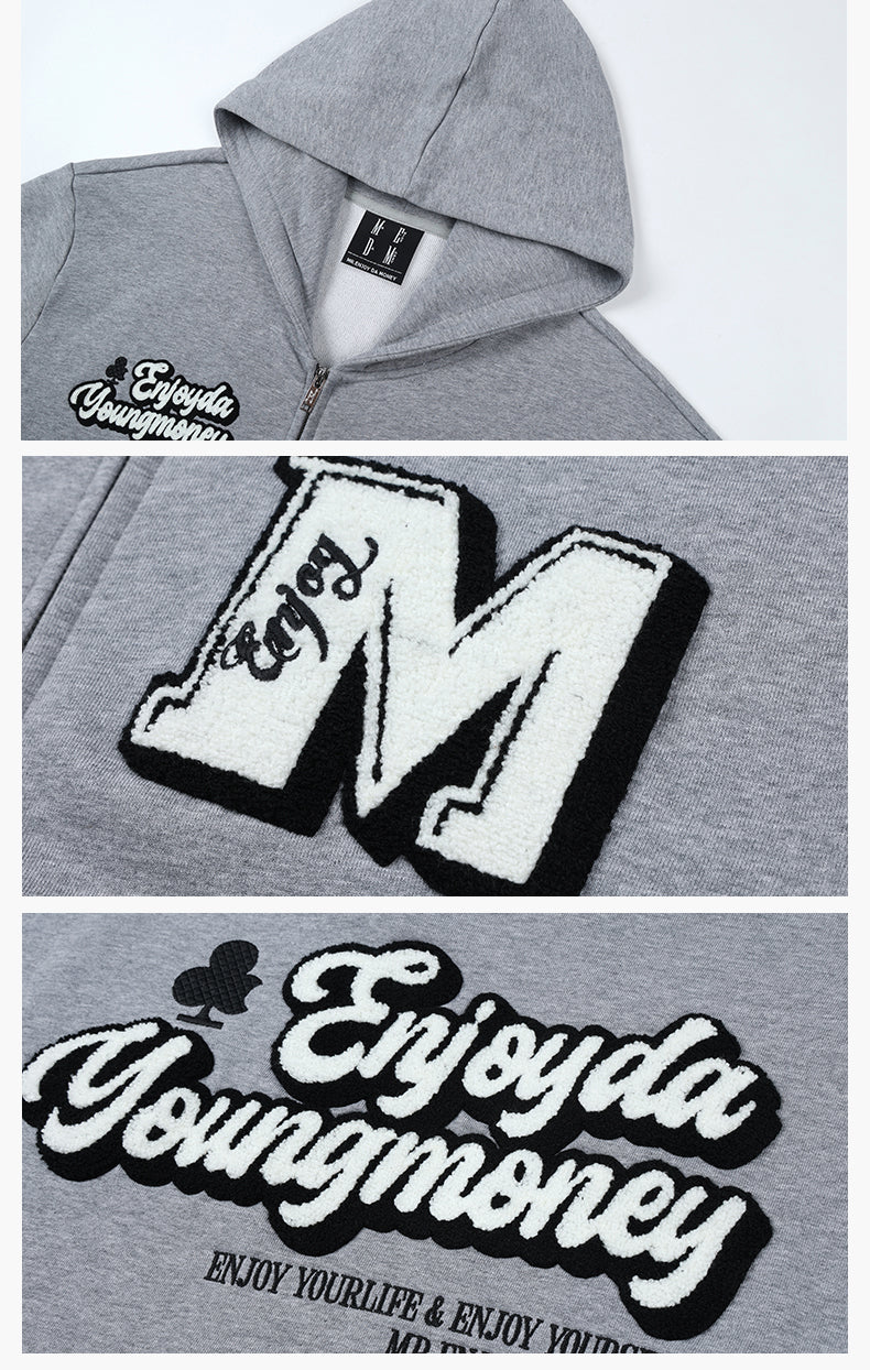 MEDM Towel Applique Embroidery Zip-Up Hoodie