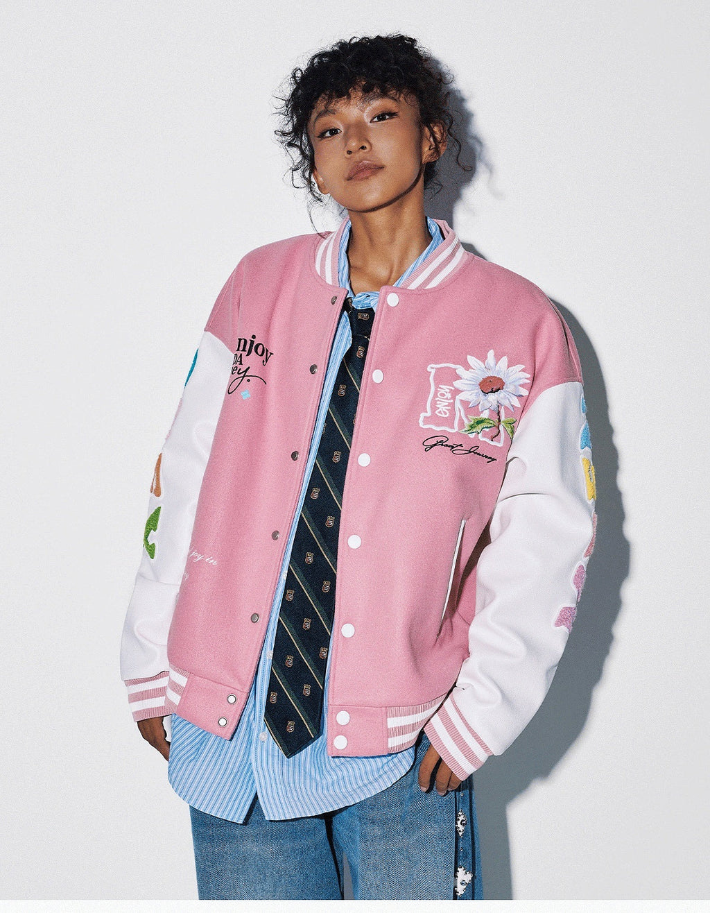 MEDM Daisy Floral Varsity Jacket