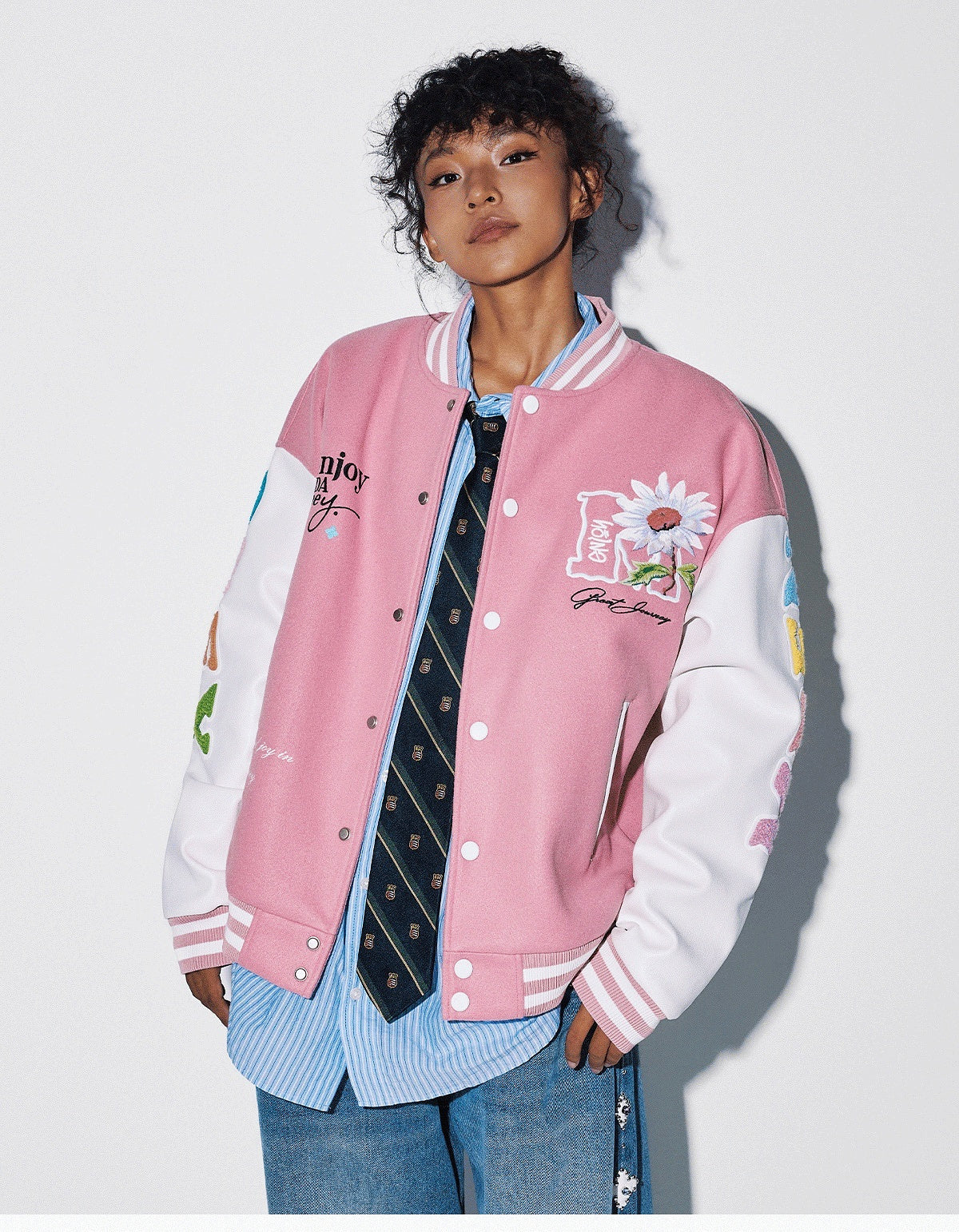 MEDM Daisy Floral Varsity Jacket