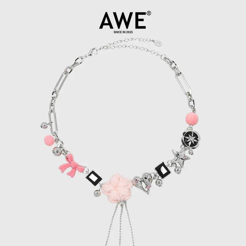 AWE Woven Flower Zirconia Chain Necklace