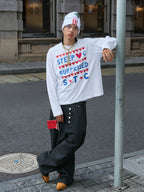 STEEPC Hand Stitched Heart Print Long Sleeve Tee
