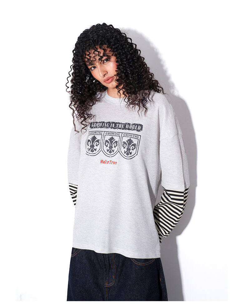 F3F Select Layered Stripe Long Sleeve Waffle Tee