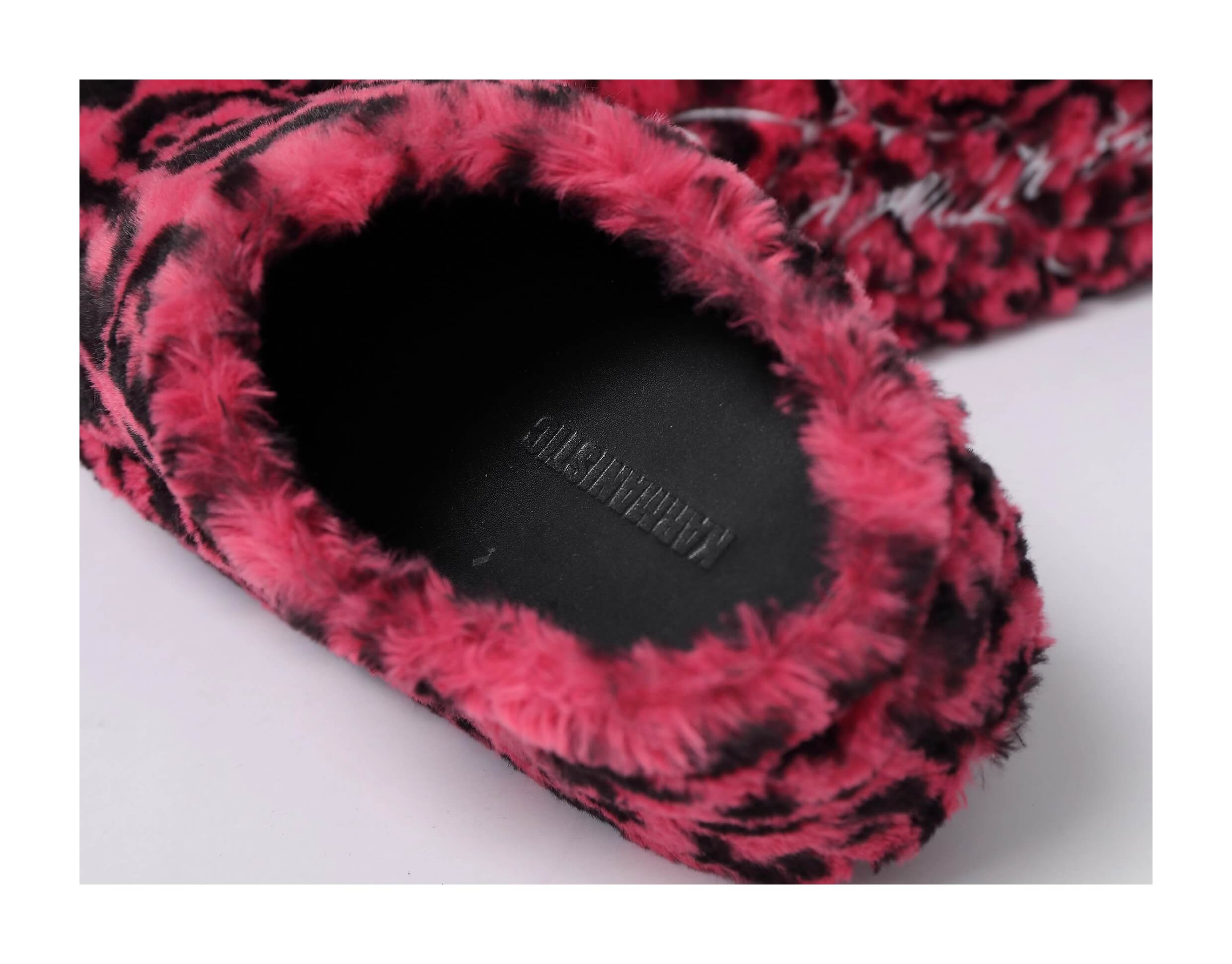 KARMANISTIC Rose White Leopard Fur Embroidered Slipper Clogs