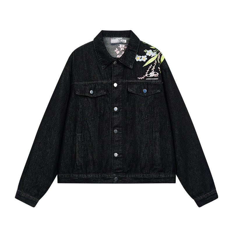 Harsh and Cruel Floral Embroidered Washed Denim Jacket