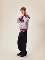 EVILKNIGHT(EK) Ethnic Pattern Knit Zip Up Cardigan
