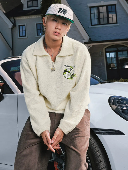 MEDM Coral Fleece Knit Long Sleeve Polo