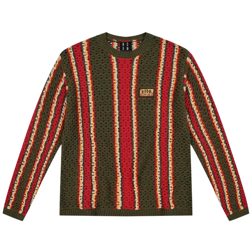 MEDM Multi Color Striped Open Knit Sweater