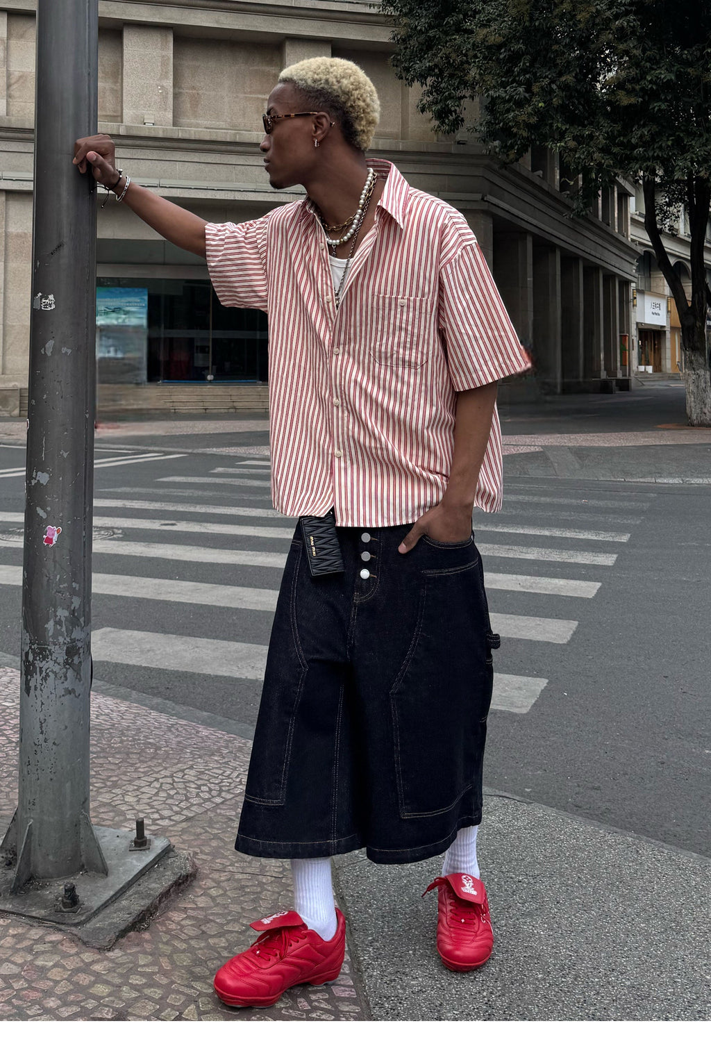 STEEPC Striped Boxy Wide Short Sleeve Shirt