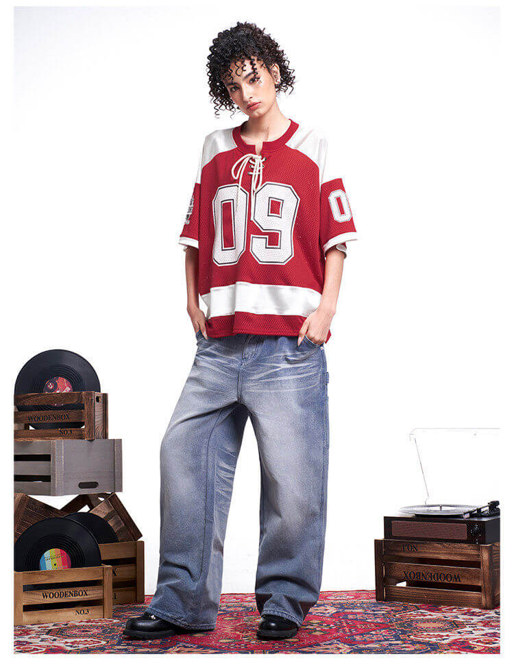 F3F Select Color Block Lace Up Mesh Short Sleeve Hockey Jersey