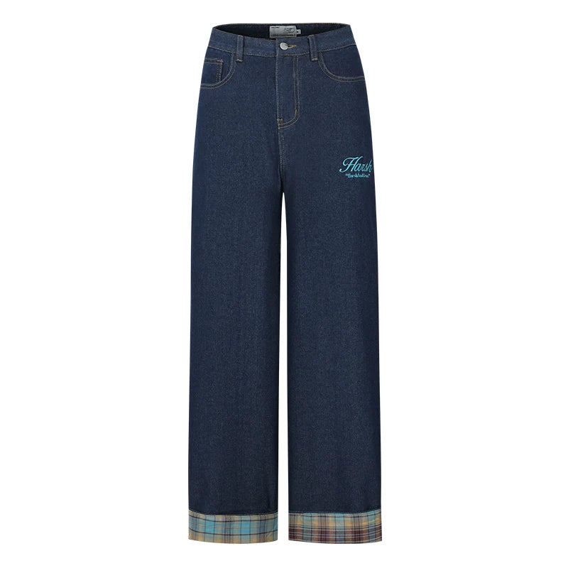 Harsh and Cruel Plaid Trim Cuffed Pocket Jeans