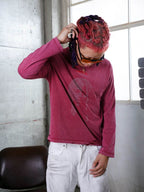 TGFCLUB Rhinestone Portrait Heavy Washed Distressed Long Sleeve Tee