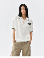 MEDM Rose Embroidered Waffle Knit Polo