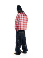 BLIND NO PLAN Reversible Plaid Long Sleeve Shirt Jacket