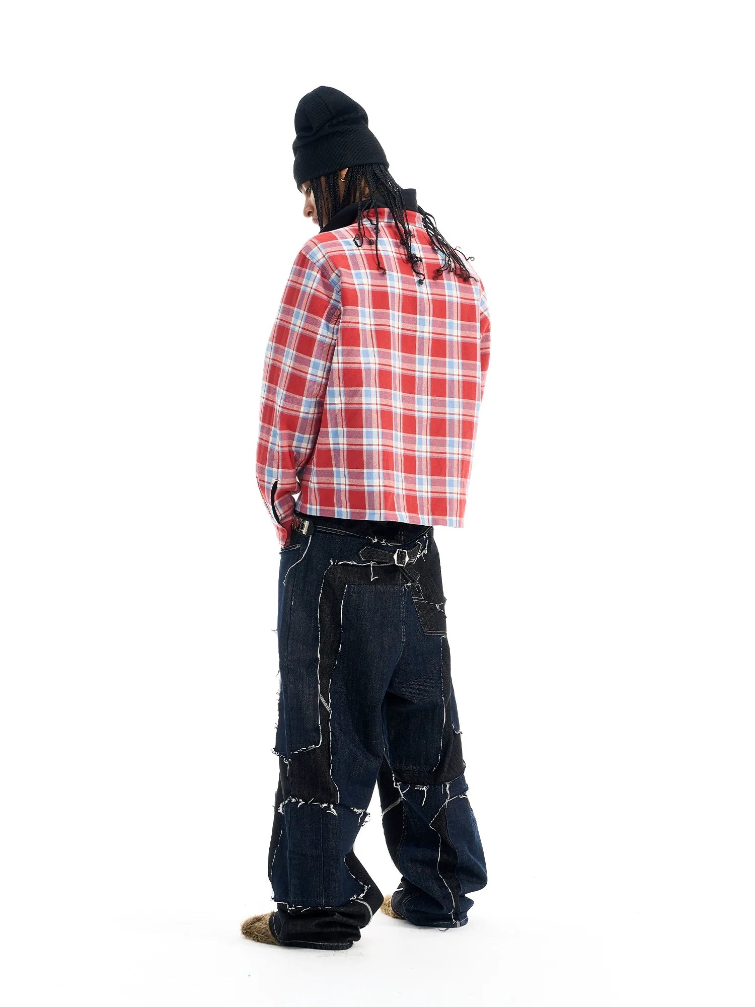 BLIND NO PLAN Reversible Plaid Long Sleeve Shirt Jacket