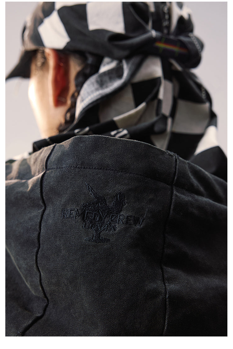 Remedy Embroidered Washed Hooded Bomber Jacket