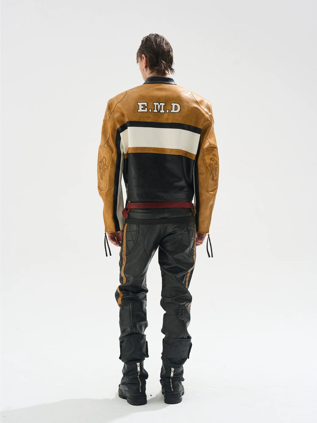 BLIND NO PLAN Color Block Short Racing Leather Jacket