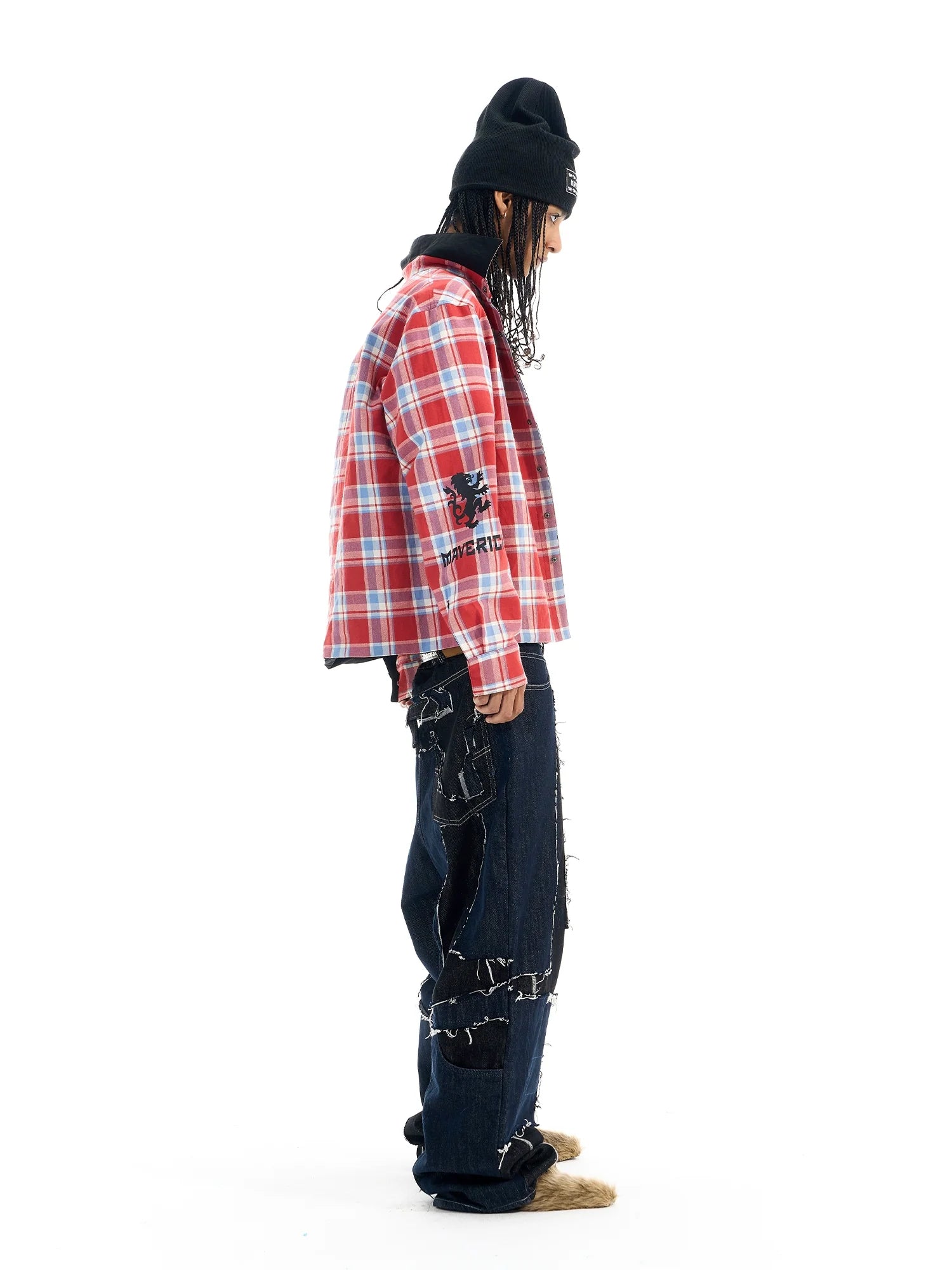 BLIND NO PLAN Reversible Plaid Long Sleeve Shirt Jacket