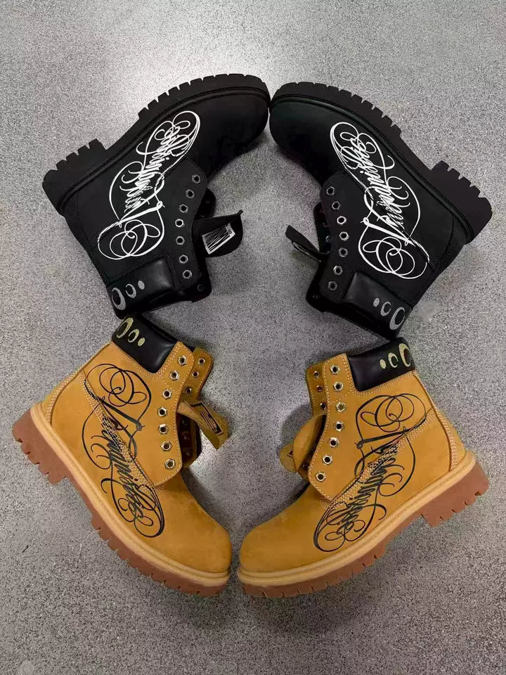 KARMANISTIC Nubuck Leather Embroidered Work Boots