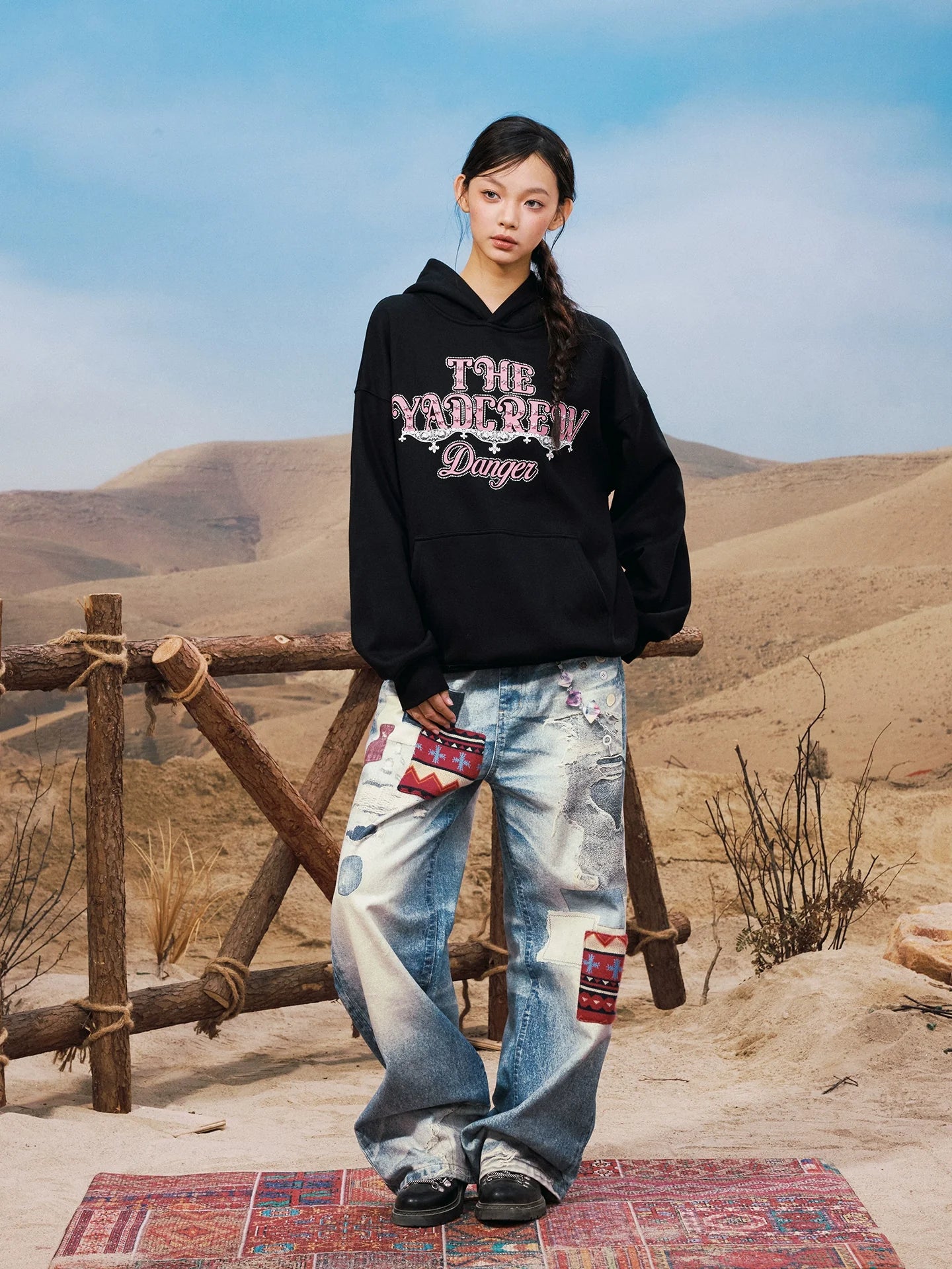 YADcrew Star Studs Logo Print Hoodie