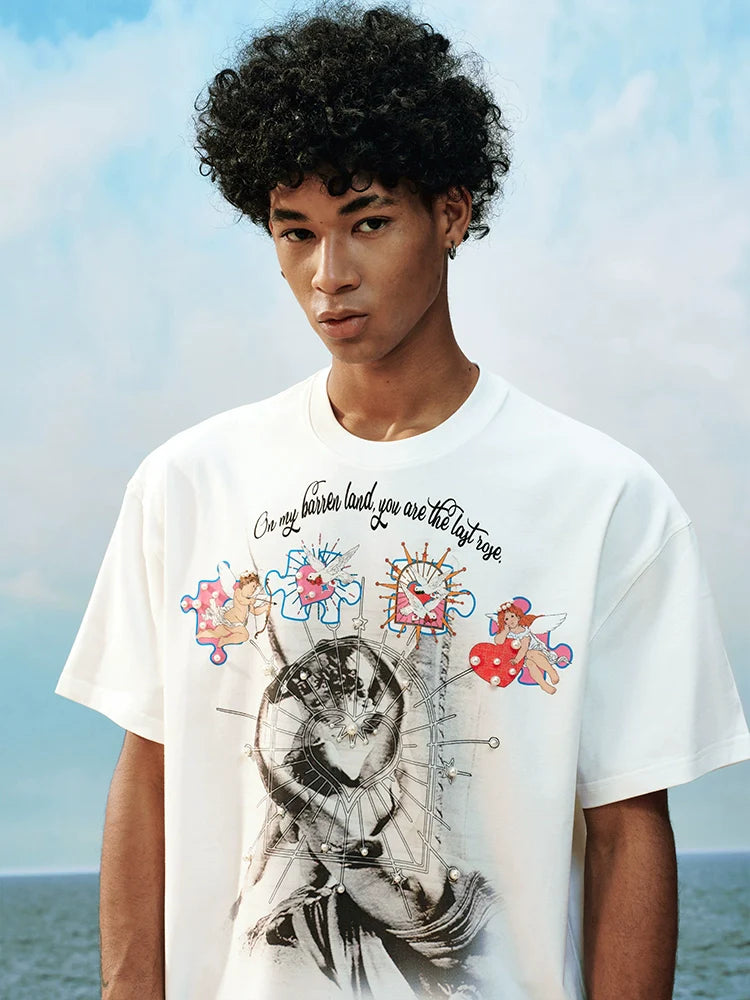 YADcrew Cupid Kiss Pearl Puzzle Graphic Tee