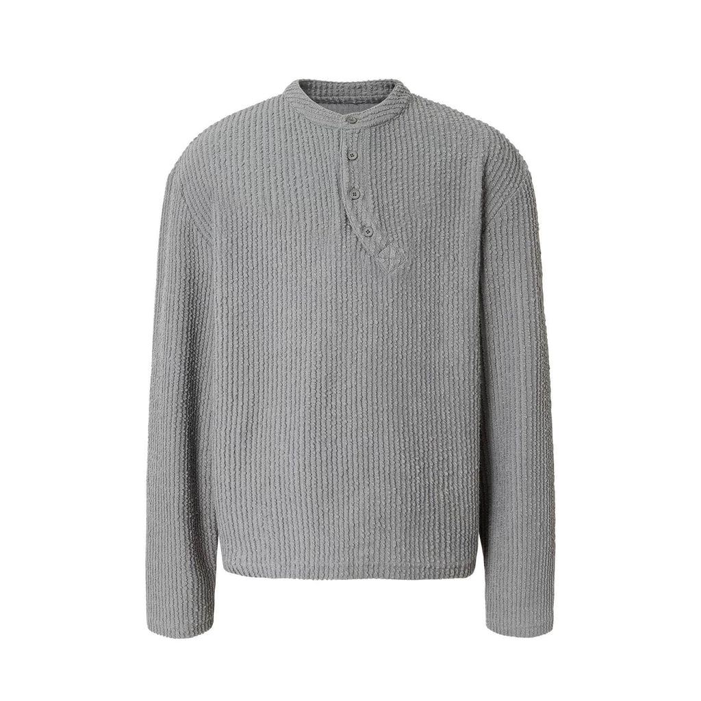 YADcrew Twisted Henley Pinstripe Long Sleeve Tee