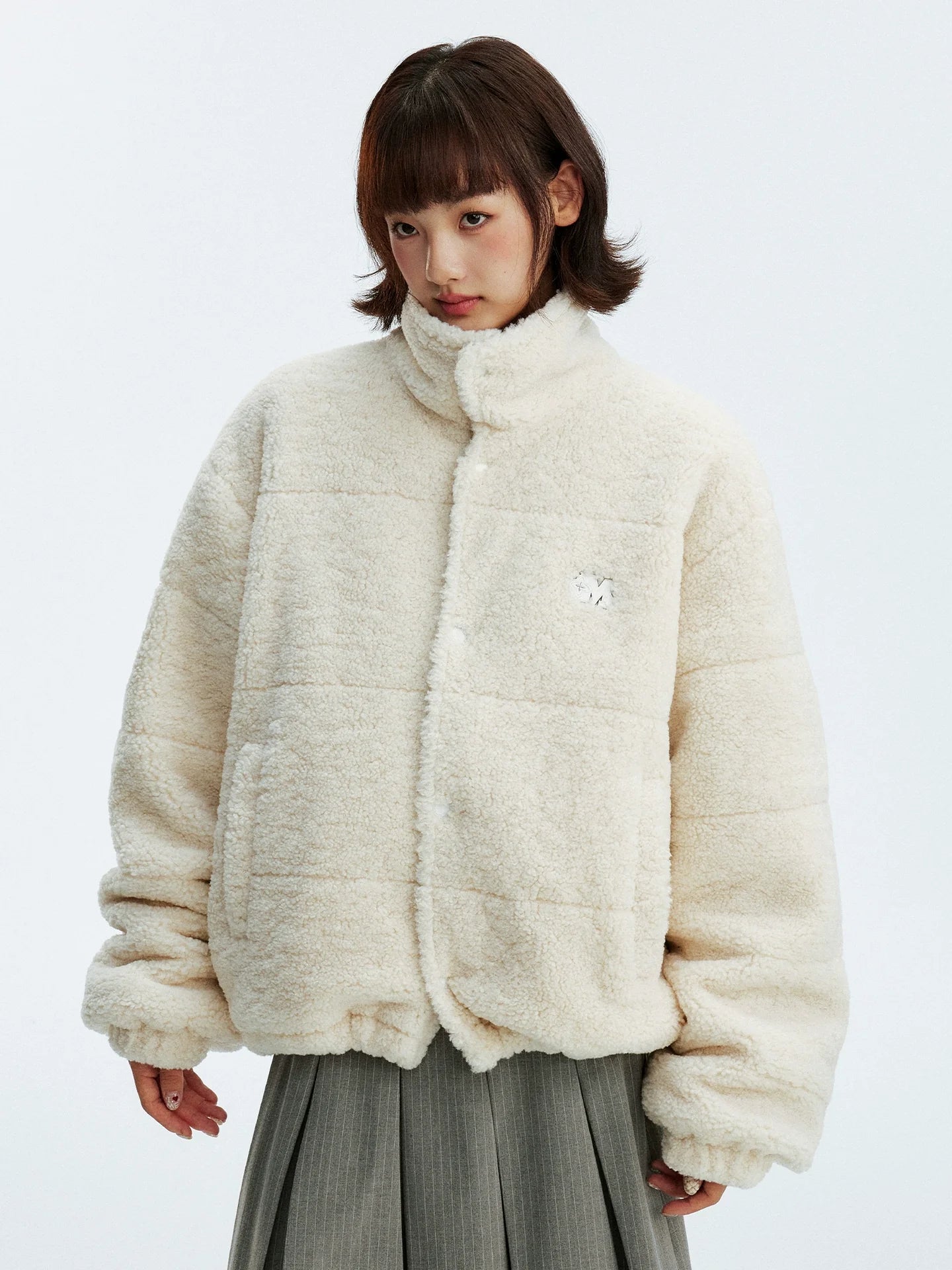 MEDM Plaid Trim Sherpa Short Jacket