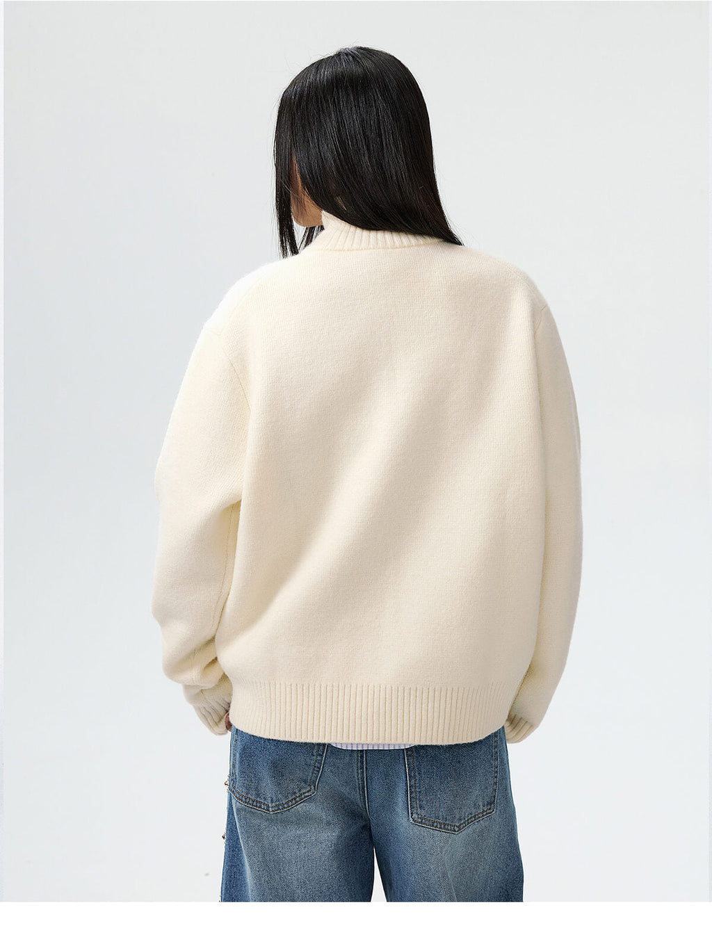 MEDM Rose Embroidered Half Zip Knit Sweater