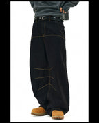 NOVACAM Yellow Stitch Baggy Jeans
