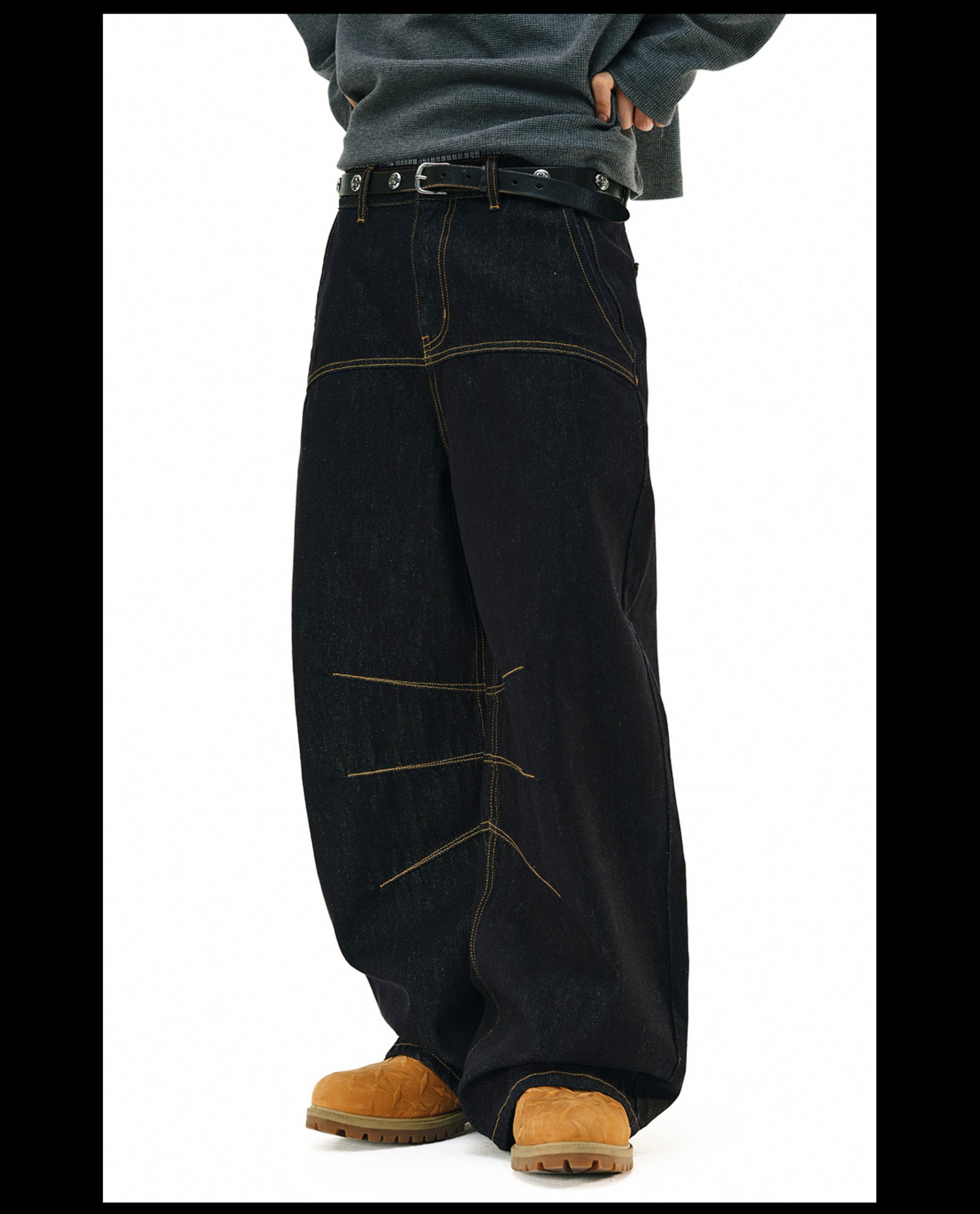 NOVACAM Yellow Stitch Baggy Jeans