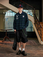 Harsh and Cruel Brushed Tartan Badge Embroidered Long Sleeve Polo