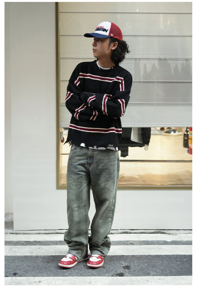 Remedy Striped Distressed Knit Sweater