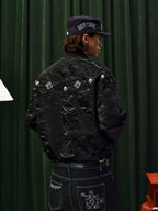 YADcrew Velvet PU Leather Pearl Jewelry Bomber Jacket