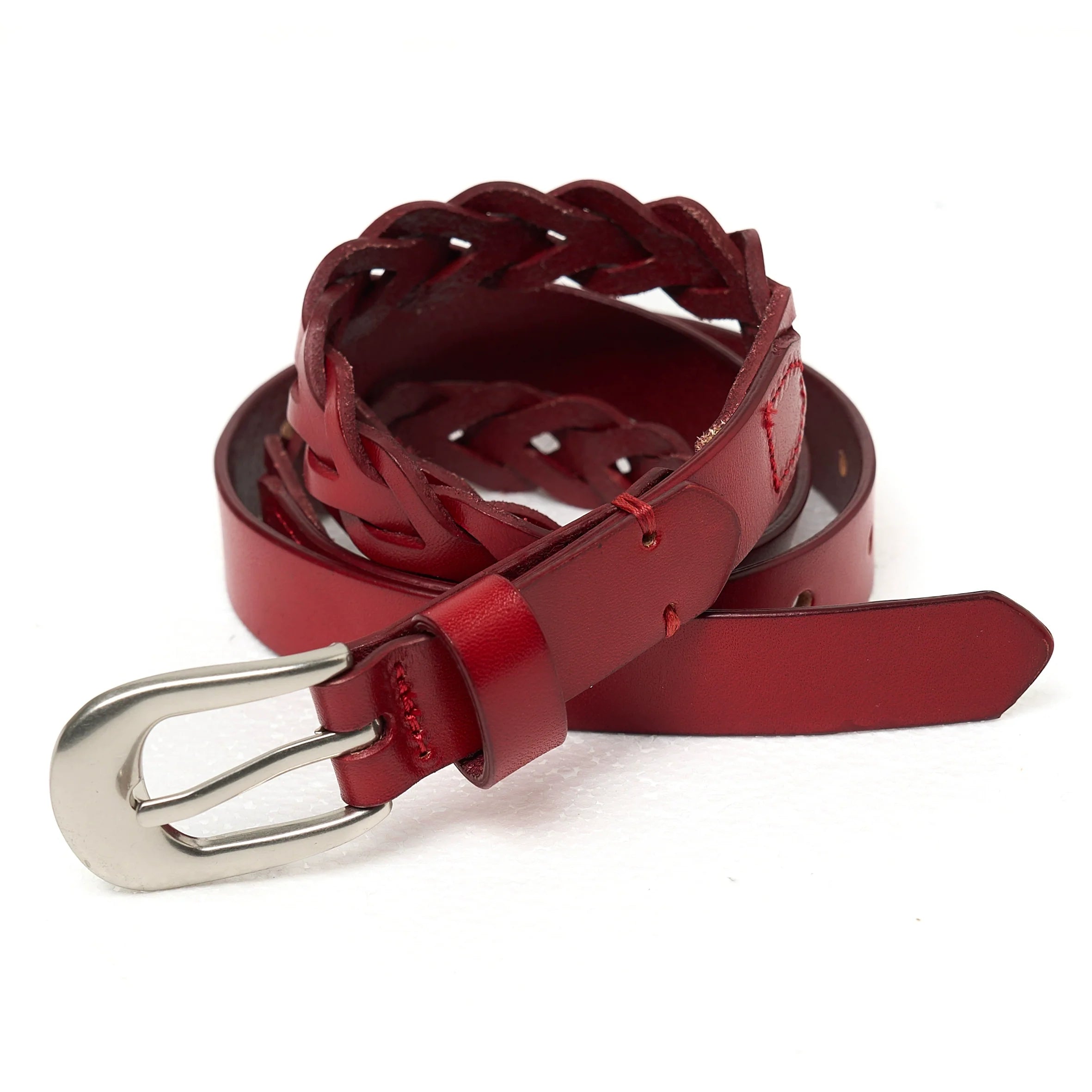 STEEPC Leather Braided Metal Buckle Belt