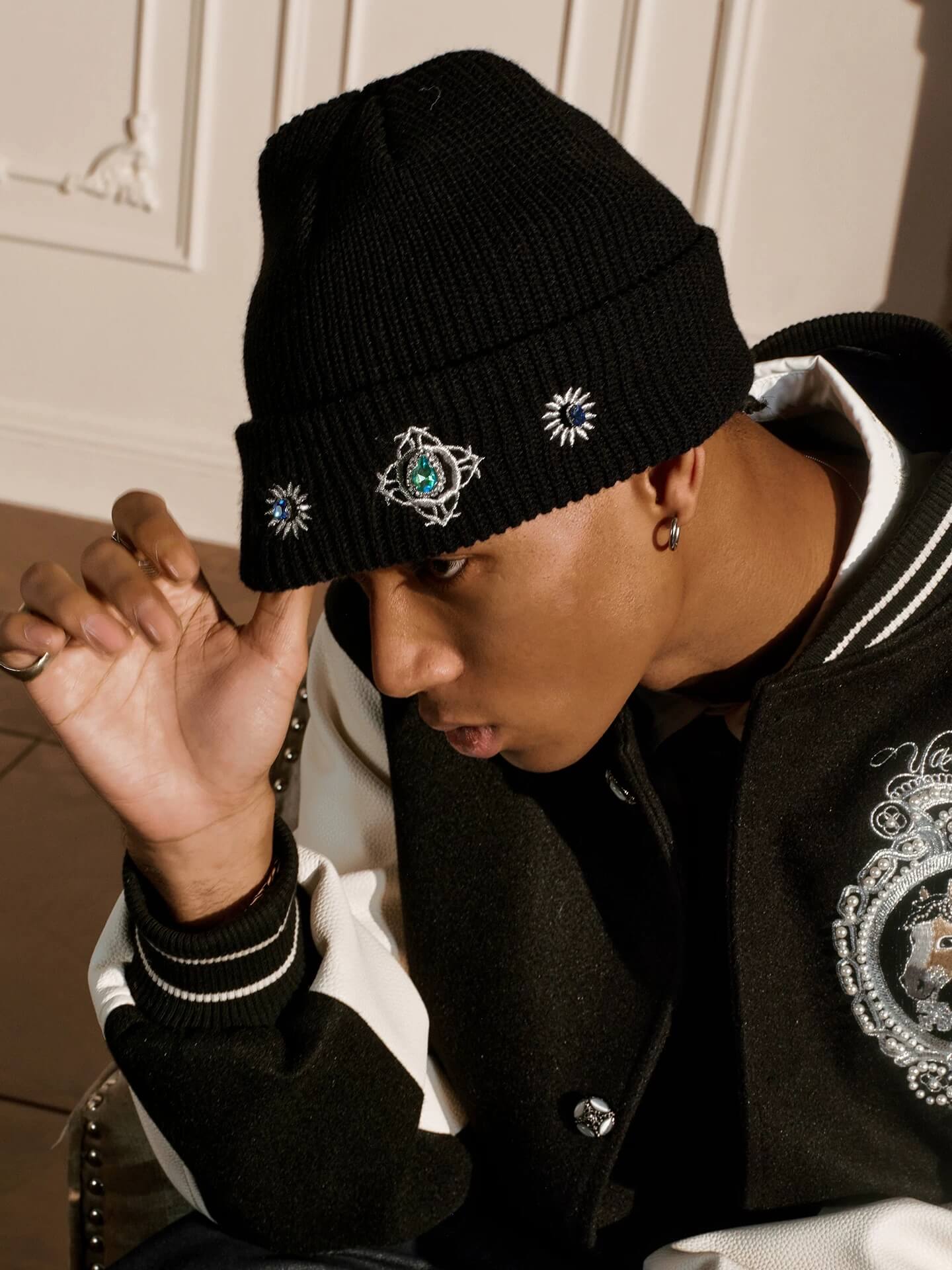 YADcrew Gemstone Embellished Knit Beanie