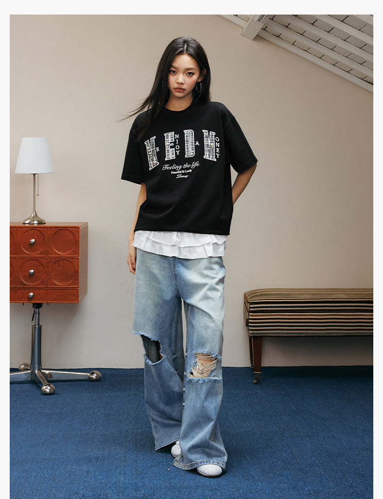 MEDM Patch Embroidered Pearl Tee