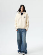 MEDM Rose Embroidered Half Zip Knit Sweater