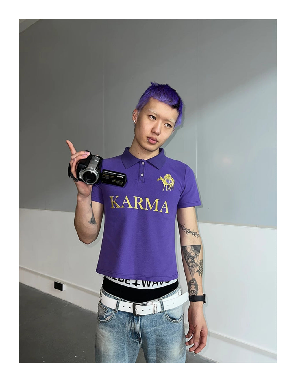 KARMANISTIC Embroidered and Printed Short Polo Shirt