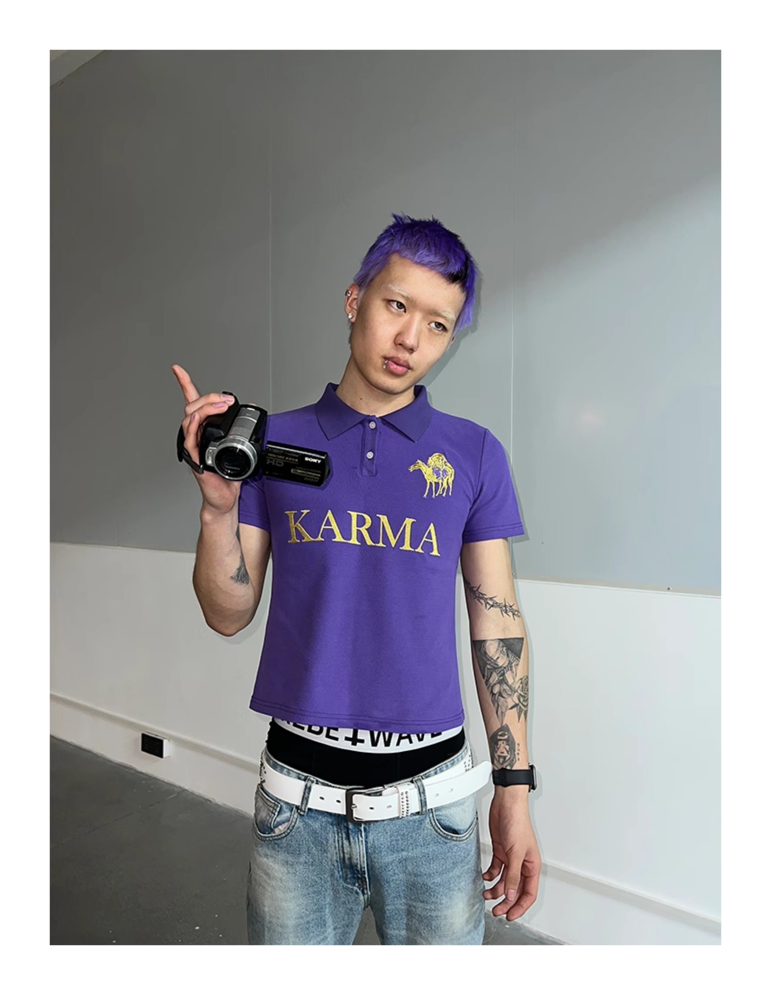 KARMANISTIC Embroidered and Printed Short Polo Shirt
