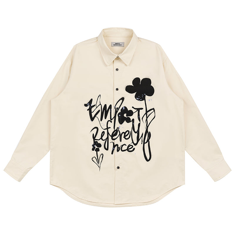EMPTY REFERENCE Ink Graffiti Flower Print Long Sleeved Shirt