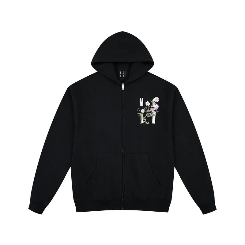 MEDM Floral Logo Embroidered Zip Up Hoodie