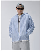 F2CE Striped Zip Up Hooded Shirt Jacket