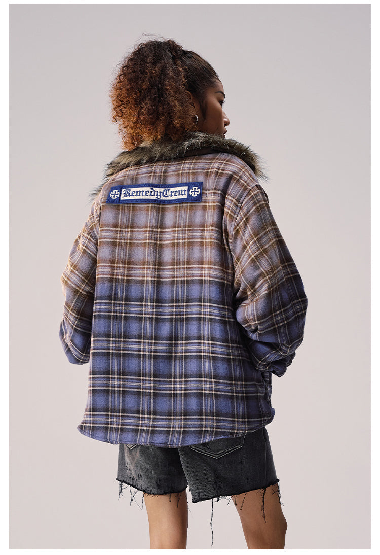 Remedy Gradient Plaid Quilted Lined Shirt Jacket