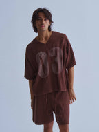 LIBERAFIT V Neck Ribbed Knit Short Sleeve Sweater