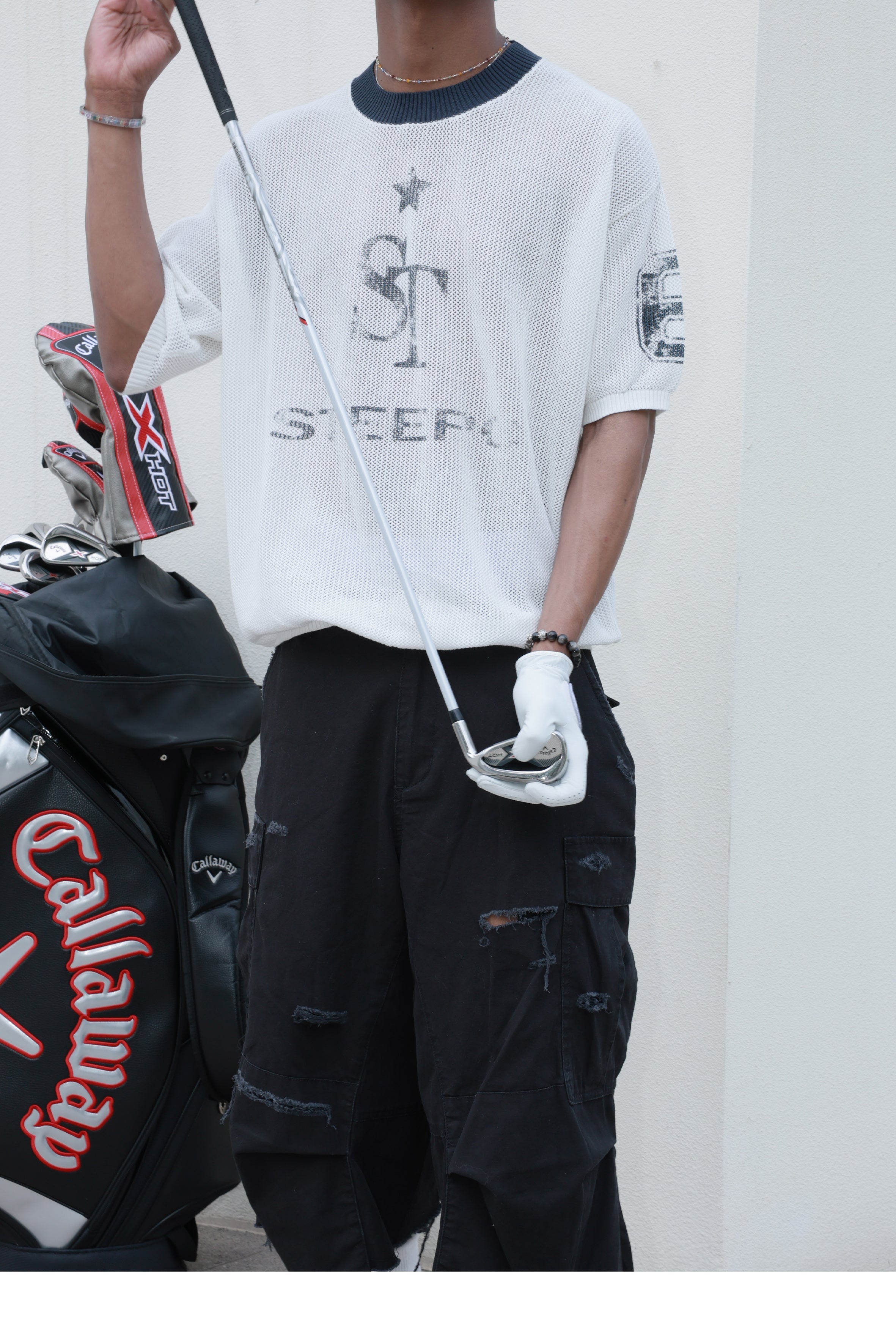 STEEPC Faded Print Mesh Knit Tee